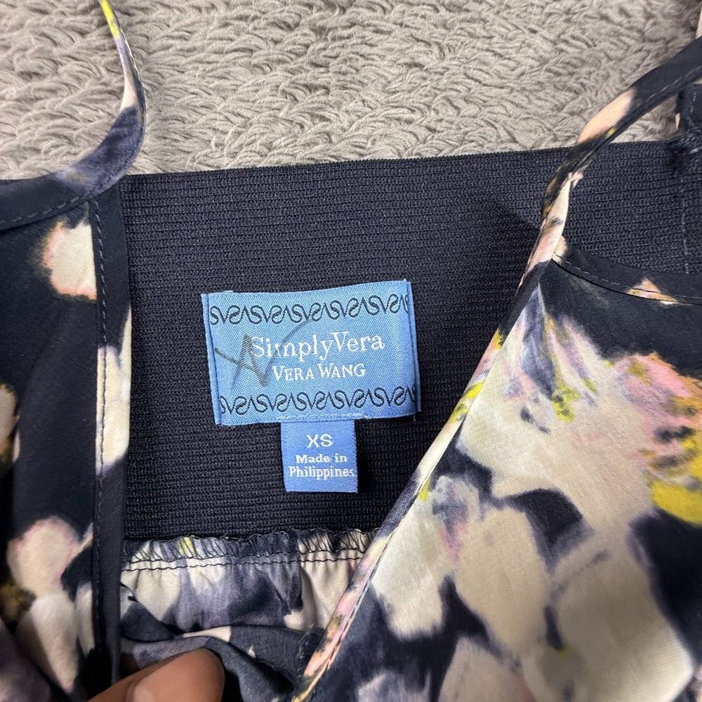 Simply Vera Vera Wang XS Women Floral Spaghetti Strap Dress Navy Blue Pink - Picture 4 of 7
